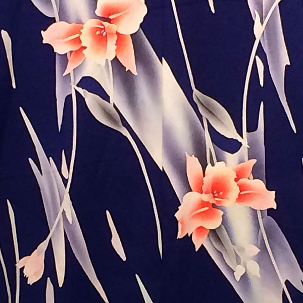 Vintage Japanese Silk Kimono Peach Iris Indigo