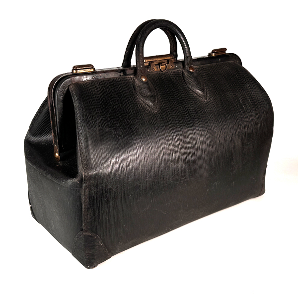 Antique Gladstone Black Leather Bag T. Eaton & Co Suitcase