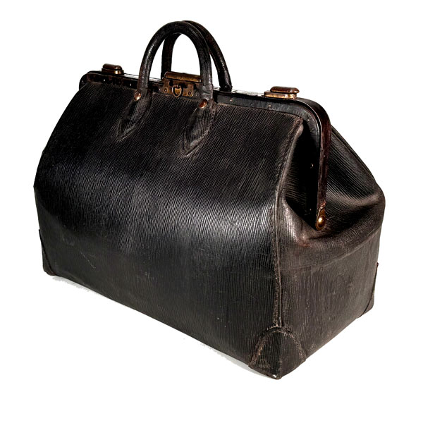 Antique Gladstone Black Leather Bag T. Eaton & Co Suitcase