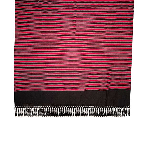 Superb Vintage Wool Blanket Black with Red and Turquoise Green Stripes