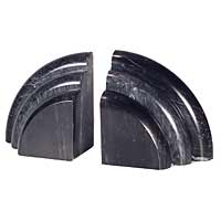 Bookends Pair, Black Marble, 1980s Deco Revival