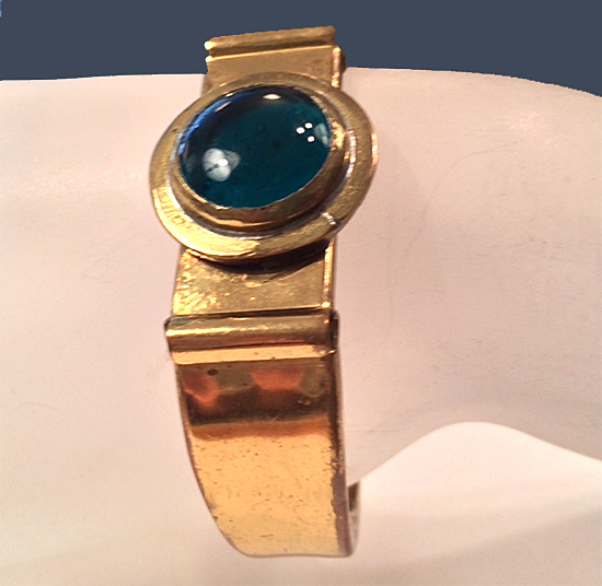 Modernist 1960s Brass Art Glass Clamper Bracelet Rafael Canada