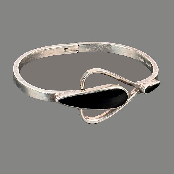 Modernist Sterling Silver & Onyx Bracelet Mexico
