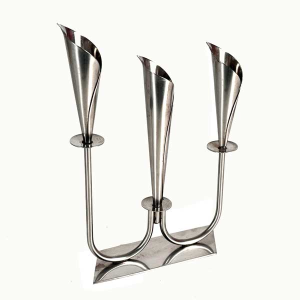 1960s Modernist Calla Lily Stainless Steel Candelabra