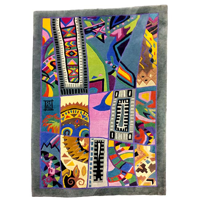 1990s Postmodern Abstract Hand Knotted New Zealand Wool Carpet Rug