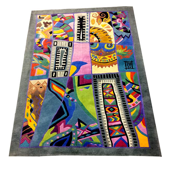 1990s Postmodern Abstract Hand Knotted New Zealand Wool Carpet Rug