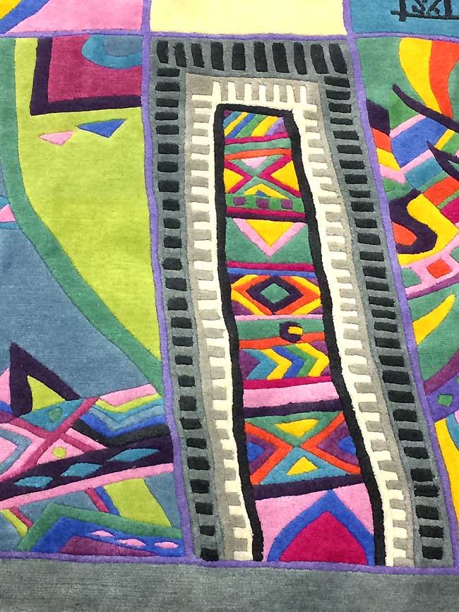 1990s Postmodern Abstract Hand Knotted New Zealand Wool Carpet Rug