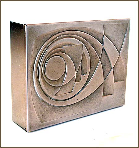 elegant modernist repoussé metal cigarette box with pressed detail, lined in cedar