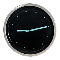 Wall Clock, Black Grey & Blue Metal Enamel, 1980s Postmodern