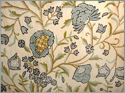 Beautiful Vintage Crewel Embroidery Panel Fabric
