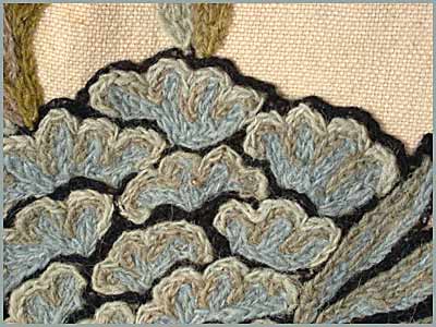 Beautiful Vintage Crewel Embroidery Panel Fabric