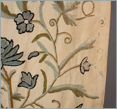 Beautiful Vintage Crewel Embroidery Panel Fabric