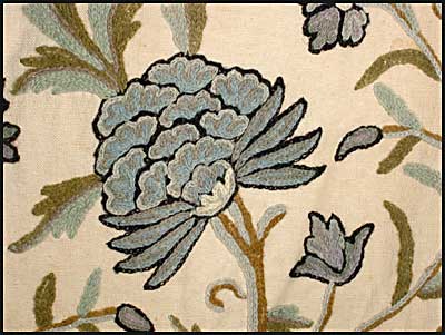 Beautiful Vintage Crewel Embroidery Panel Fabric