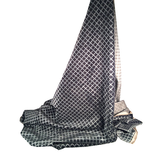 Fabric Cotton Velvet Silver and Slate Grey Grid Pattern
