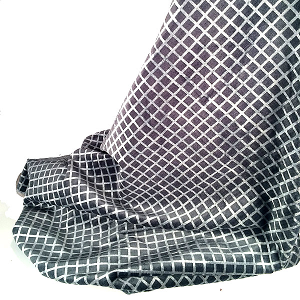 Fabric Cotton Velvet Silver and Slate Grey Grid Pattern