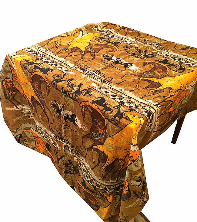 1950s USA Mid Century Etruscan Horse and Chariot Linen Fabric