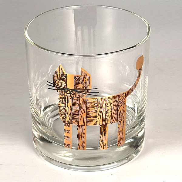 1950s USA Couroc Gold Cat Rocks Glass MCM Glassware