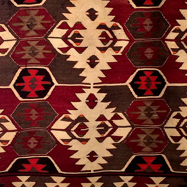 Geometric Semi-Antique Wool Kilim Carpet