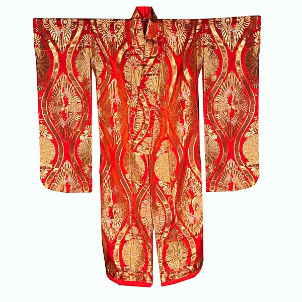 Vintage Gold Embroidered Orange Japanese Wedding Kimono Cranes