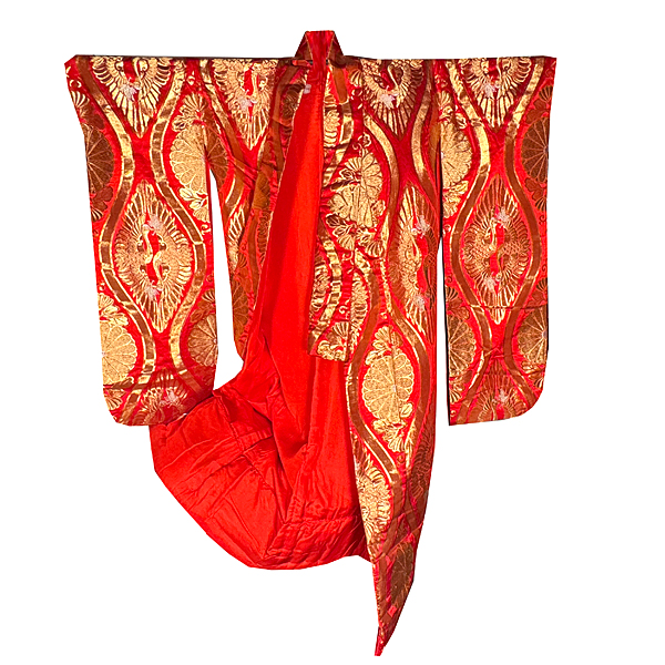 Vintage Gold Embroidered Orange Japanese Wedding Kimono Cranes