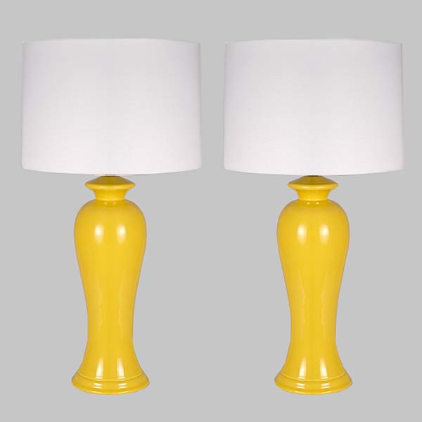 1960s MCM Yellow Glazed Pottery Lamps