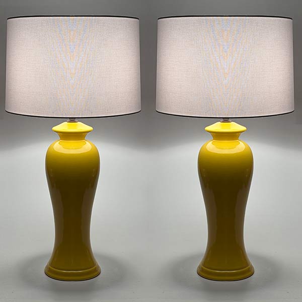 1960s MCM Yellow Glazed Pottery Lamps