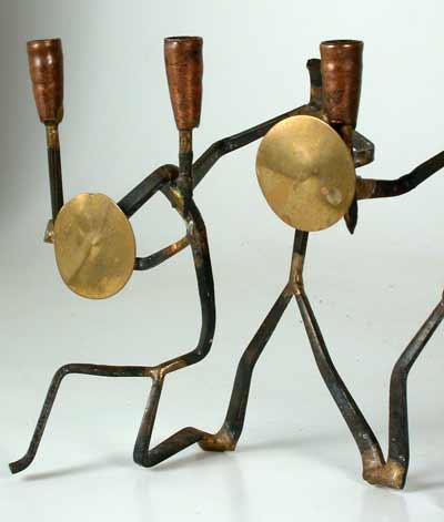 Mid-Century Modern Menorah Candelabra Brass Copper Nails