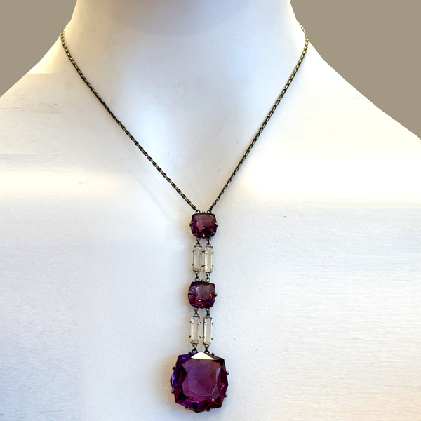 1930s Czech Art Deco Amethyst Crystal Sterling Necklace