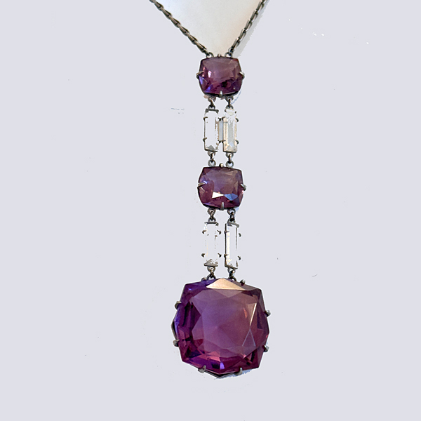 1930s Czech Art Deco Amethyst Crystal Sterling Necklace