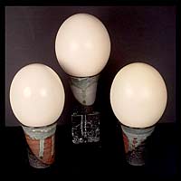 Ostrich Eggshell Trio in Raku Pottery Cups