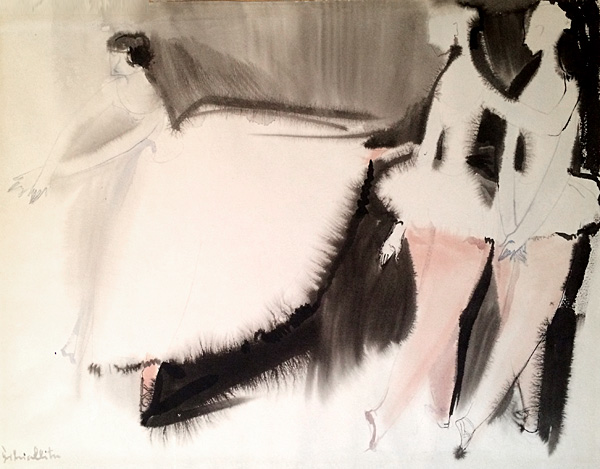 1960s Painting Pen & Ink on Paper Ballet Dancers