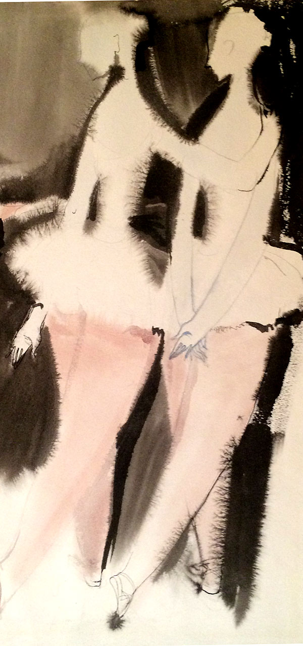 1960s Painting Pen & Ink on Paper Ballet Dancers