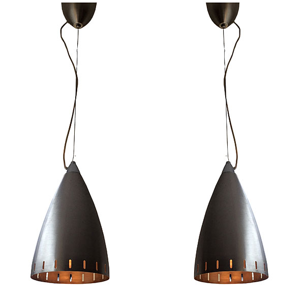 1990s Pair Brushed Stainless Steel Pendant Lights