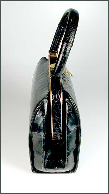 Vintage 1950s Bellestone Black Crocodile Bag Purse