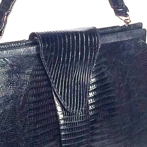Vintage 1950s Black Lizard Purse Handbag