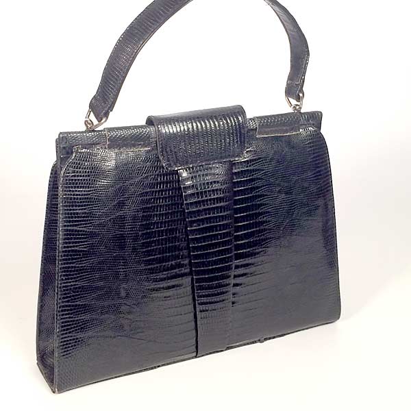 Vintage 1950s Black Lizard Purse Handbag