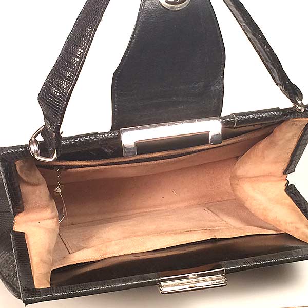 Vintage 1950s Black Lizard Purse Handbag