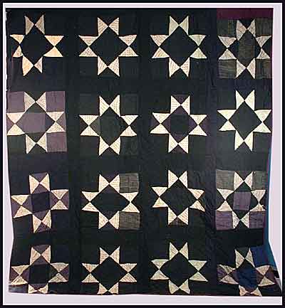 Vintage Black Wool Star Quilt Hand Sewn