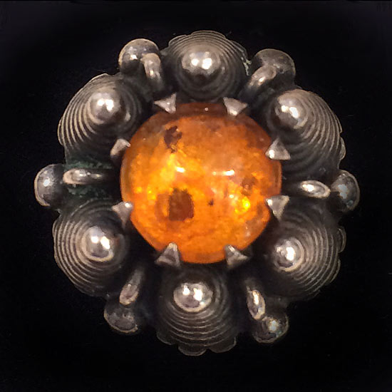 Modernist Sterling Silver and Baltic Amber Ring