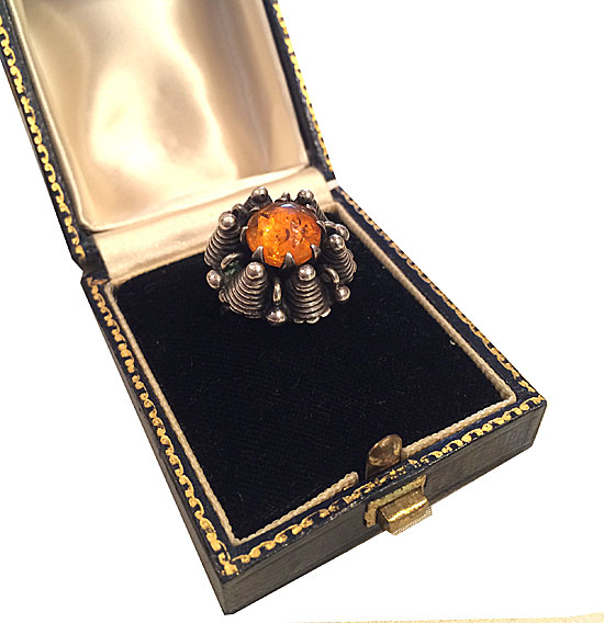 Modernist Sterling Silver and Baltic Amber Ring