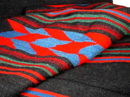 Wool Kilim Runner Rug Bold Geometric on Black