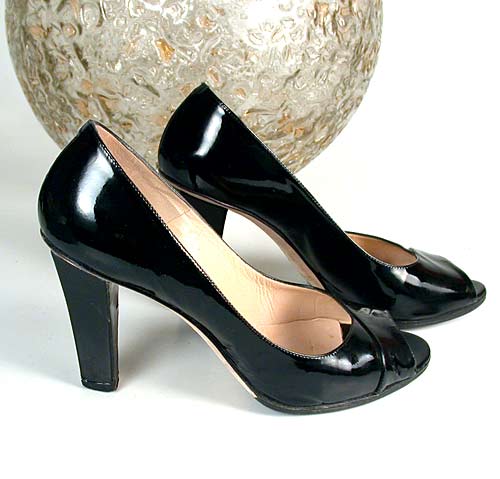 Jimmy Choo Peep Toe Black Patent Leather Pumps Shoes
