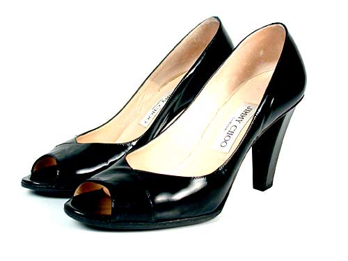 Jimmy Choo Peep Toe Black Patent Leather Pumps Shoes