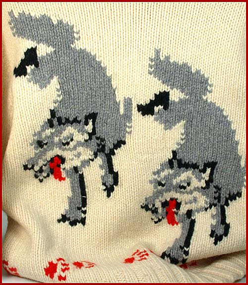 Vintage Knit Cowichan Curling Sweater Jacket Wolf Wolves