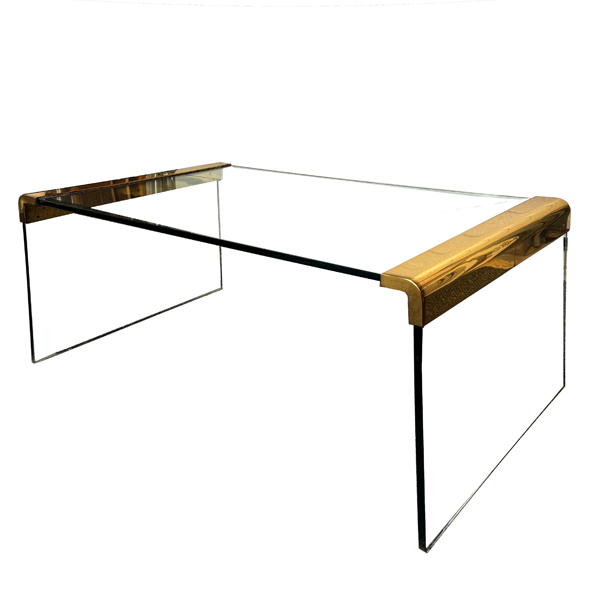 MCM Brass & Glass Waterfall Coffee Table Leon Rosen for Pace