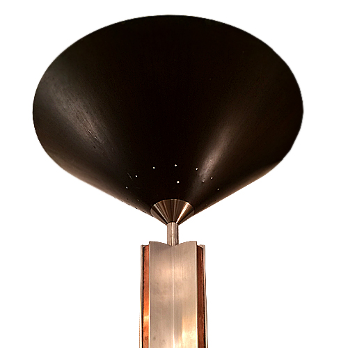 1980s Copper and Brushed Stainless Torchiere Floor Lamp