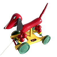 1960s Sweden Brio Bounching Dog Wooden Pull Toy