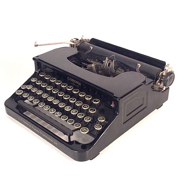 30s USA Corona Standard Typewriter Gloss Black Enamel Glass Keys