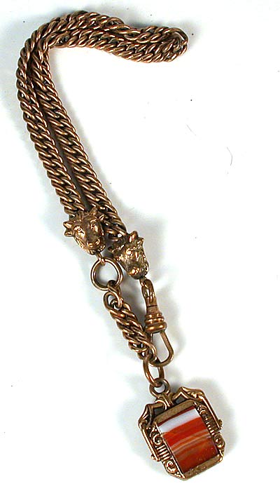 Antique Bull Head Striped Agate Watch Fob